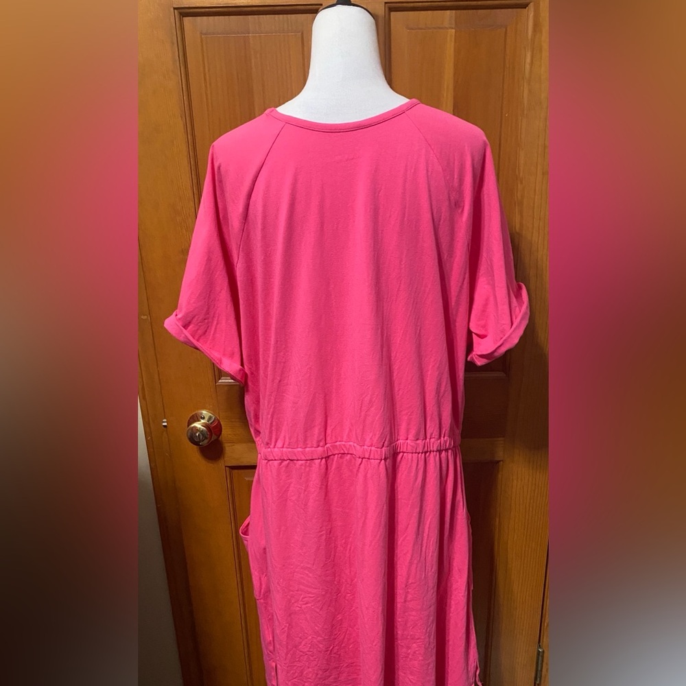 Plus Size Denim & Company Bright Pink Casual Dress - Picture 2 of 5